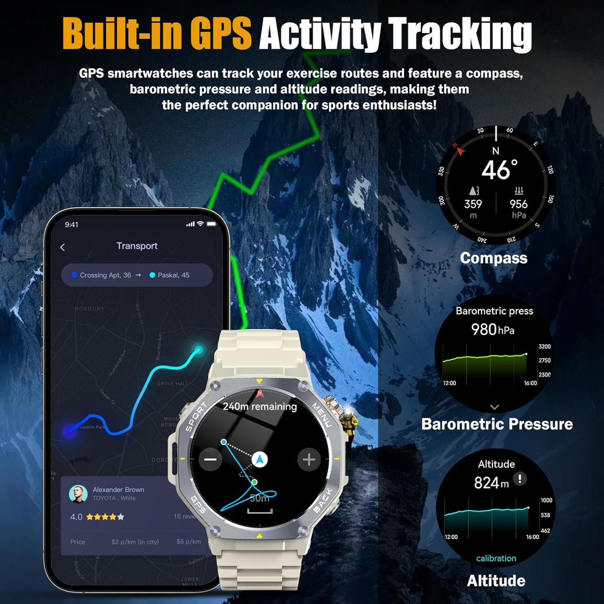 Jugeman Smartwatch voor dames en heren, met bluetooth-oproepen, fitnesstracker met stappenteller, IP68 waterdicht horloge