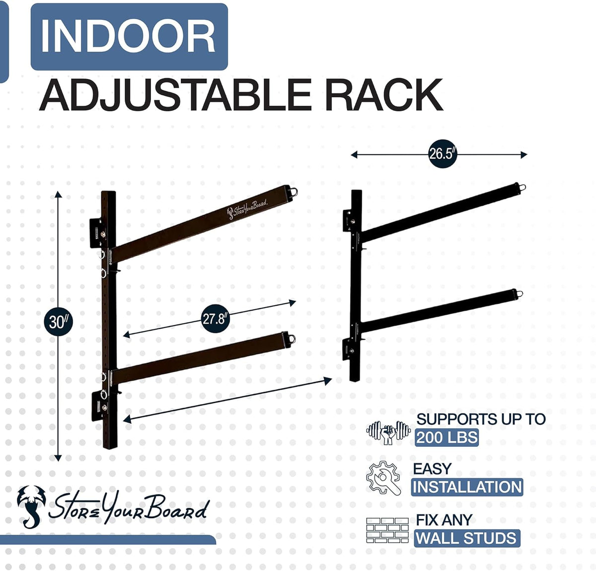 StoreYourBoard 2 kajak indoor opbergrek, verstelbare garage muur mount hanger, zware houdt 200 lbs