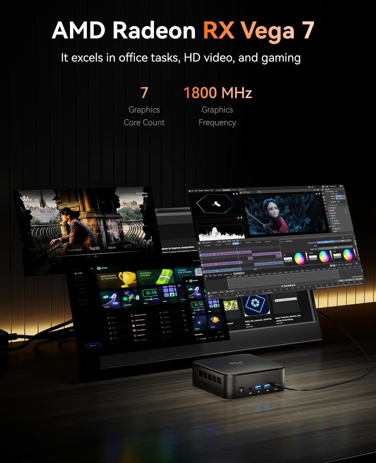 NiPoGi AM02 AMD Ryzen 7 5700U 16GB DDR4 512GB SSD Mini Desktop Computer mit Radeon RX Vega 10 Graphics, Mini Gaming PC Support DP+HDMI 4K, RJ45-LAN,Dual-WLAN Micro Business PC