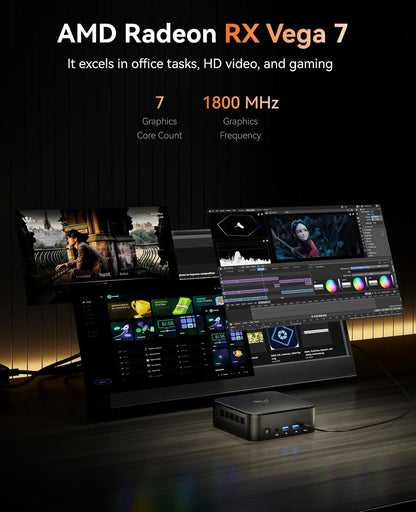 NiPoGi AM02 AMD Ryzen 7 5700U 16GB DDR4 512GB SSD Mini Desktop Computer mit Radeon RX Vega 10 Graphics, Mini Gaming PC Support DP+HDMI 4K, RJ45-LAN,Dual-WLAN Micro Business PC