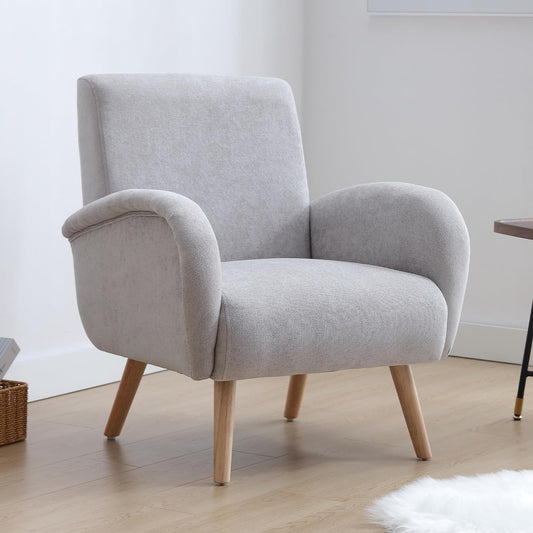 chairus Chenille Leisure Armchair for Living Room Upholstered Single Lounge Chair Tub Chair Accent Chair with Wooden Legs for Bedroom (Grey) - QUORE