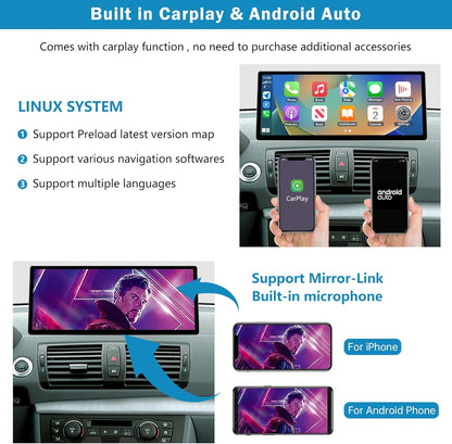 Ninetom 12,3 inch autoradio met touchscreen voor 2004-2008 BMW 1-serie E81/E82/E87/E88 met CCC-systeem, ondersteuning voor Apple CarPlay/Android Auto/Mirrorlink/navigatie, autoradio-upgrade