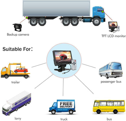 12V-24V 4Pin Omkeren Backup Achteruitrijsysteem 7 inch TFT LCD HD Monitor met Zonnescherm Beugel 2x 18LEDs IR Nachtzicht Waterdichte Reverse Camera voor RV/Bus/Trailer/Truck