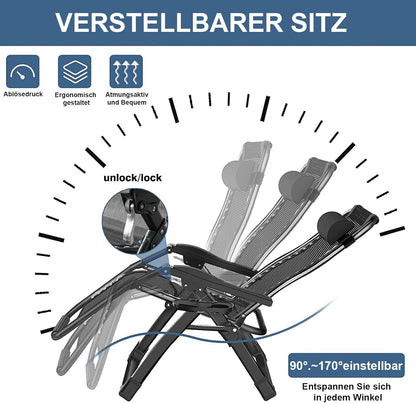 Ligstoel, inklapbaar zonnebed, ligstoel voor lunchpauze met verstelbare rugleuning, extra brede tuinstoel met kussen, voor patio, tuin, strand, zwembad, belastbaar 240 kg, grijs, 83