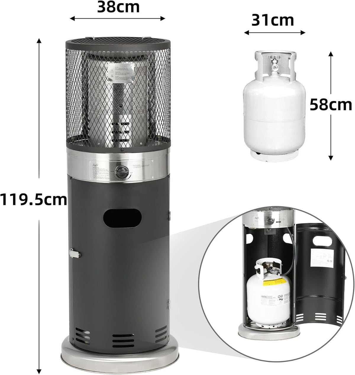 Bali OUTDOORS lounge patio heater 7.3kW -Standing Heater - Gas -Rain Cover - QUORE