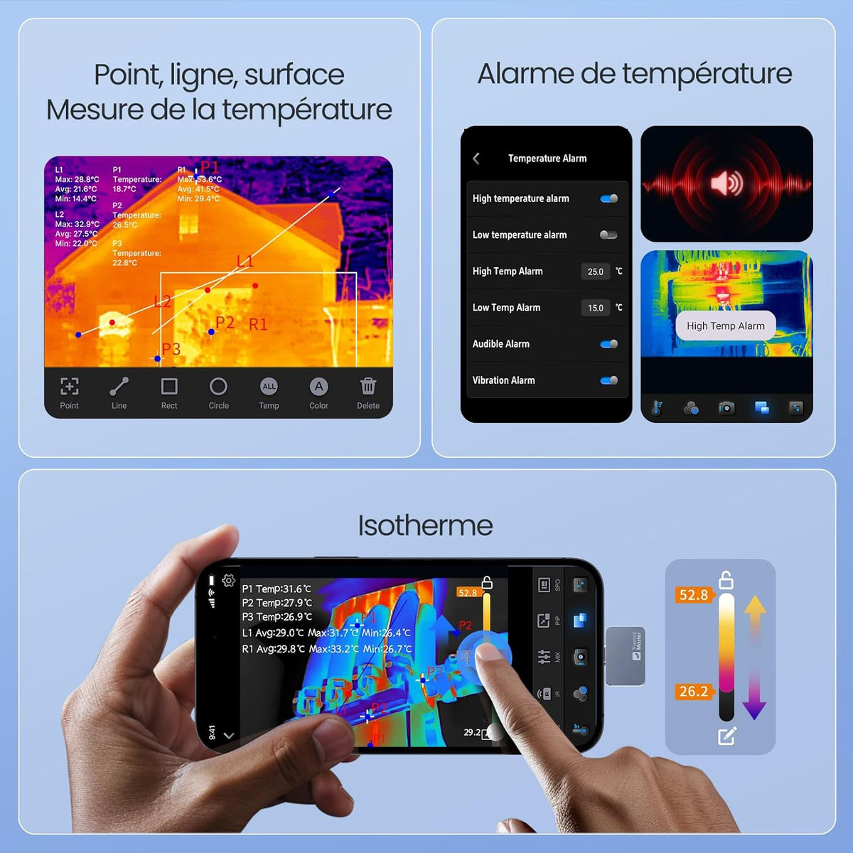 P2 Warmtebeeldcamera voor Android-telefoons infraroodcamera X³ IR-resolutie 512 x 384 heldere warmtebeelden voor huisinspectie -20 tot 600 ℃ 15x zoom, niet voor iPhone 15/16