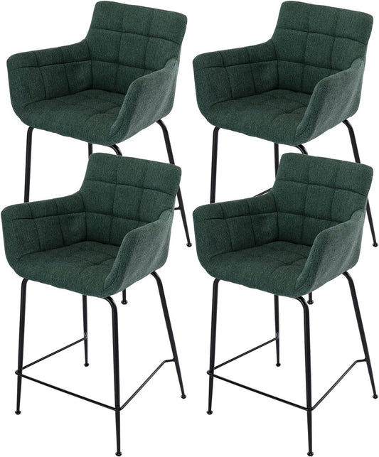 Barkrukken – Barstoelen – Keukenstoelen – Ontbijtstoelen – Hoge Stoelen – Set Van 4 – Modern Design – Comfortabele Schuimvulling En Verstelbare Voetjes – Groen - QUORE