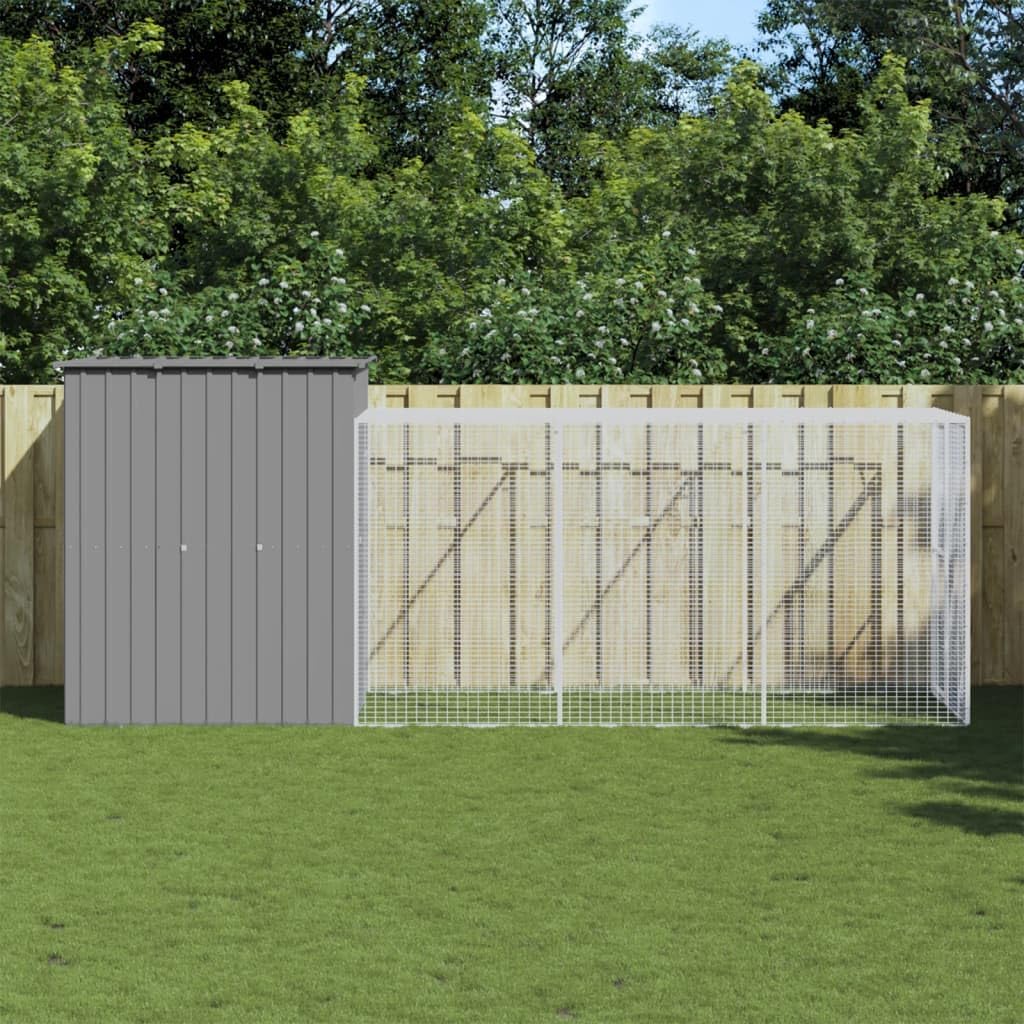 vidaXL Chicken coop with run 165x455x181cm steel light grey - QUORE