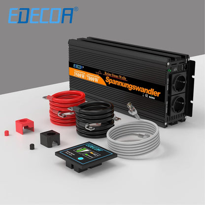 EDECOA Omvormer Zuivere Sinus 3500W Auto Omvormer 12v naar 230v Spanningsomvormer 12 V 230 V Inverter Pure Sine Wave met Afstandsbediening 2 EU Stopcontacten 2 USB Poorten