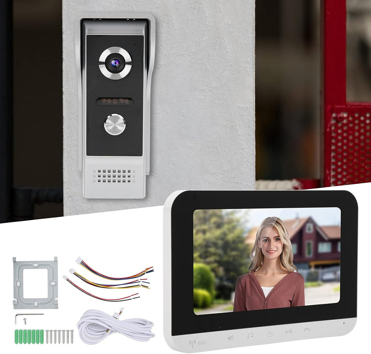 Dioche 7 Inch Bedrade Wifi-video-deurintercom, Intelligent Video-deurtelefoon-intercomsysteem, Video-deurbel-intercom-deurtelefoon met Nachtzichtcamera, APP-ontgrendeling op Afstand(EU)