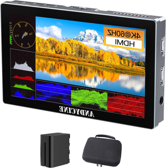 ANDYCINE X5 5.5 Inch Touch Screen 1200 Nits Brightness Aluminum Case DSLR Camera Monitor, 4K HDMI Input and Output with 3D-LUT, All Waveforms Including F970C, Carrying Case, Micro HDMI Cable - QUORE
