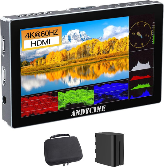 ANDYCINE X5 5,5 inch touchscreen 1200 nits helderheid aluminium behuizing DSLR-camera-monitor, 4K HDMI-ingang en uitgang met 3D-LUT, alle golfvormen inclusief F970C, draagtas, micro-HDMI-kabel