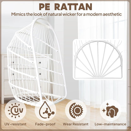 Chihee Opvouwbare rieten rotan hangstoel schommel - binnen/buiten patio rieten hangstoel met roestvrijstalen hangset ketting schakel UV-bestendig kussen voor slaapkamer/balkon