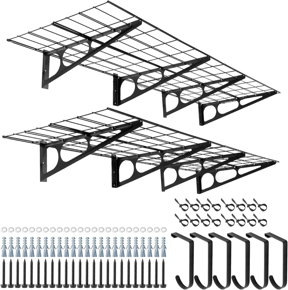 Sinoer 2-pack 2x6ft Garage Stellingen Met Haken, 61cm-bij-183cm Metalen Wandplank Opslag Rek Planken, voor Winkel, Schuur Opslag
