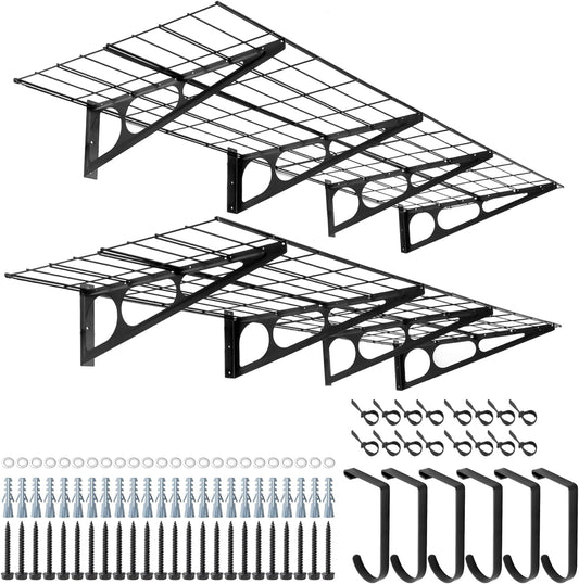 Sinoer 2-pack 2x6ft Garage Stellingen Met Haken, 61cm-bij-183cm Metalen Wandplank Opslag Rek Planken, voor Winkel, Schuur Opslag