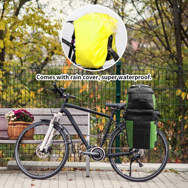 3-in-1 Fietstas - Fietstassen - Dubbele Fietstas - Multifunctioneel Bagagedragertas - Scheurvast - Grote Bagagetassen - met Regenhoes - 70L - Nylon - Groen