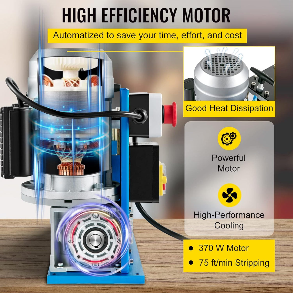 VEVOR Elektrische stripmachine 370 W 1,5 mm - 38 mm kabel stripper machine draden 11 kanalen 10 messen voor het recyclen van koperdraden/verwijderen kunststof isolatie rubber