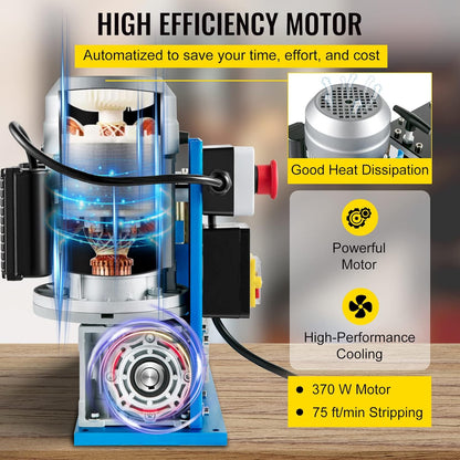 VEVOR Elektrische stripmachine 370 W 1,5 mm - 38 mm kabel stripper machine draden 11 kanalen 10 messen voor het recyclen van koperdraden/verwijderen kunststof isolatie rubber