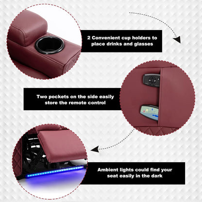 Relaxfauteuil – Relaxstoel – Fauteuil – Elektrische Stoel – TV Stoel – Verstelbaar Elektrisch – Met LED Verlichting – Rood Kunstleer