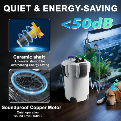 Buitenfilter aquarium met uv-lamp, 1400 l/u, 35 W filter voor aquaria tot 300 liter, instelbaar aquariumfilter, krachtige 3-traps canisterfilter, kamerfilter met filtermateriaal slang HW-302B
