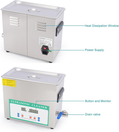 Ultrasone Cleaner – Ultrasoon Reinigingsapparaat – Ultrasoon Reiniger – Ultrasoon Wasmachine – 6,5 Liter – Roestvrijstaal – Instelbare Temperatuur tot 80°C – Digitale Timer en Display