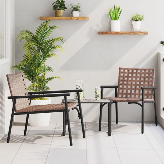 Garden Chair Set of 2 Synthetic Rattan, Brown with Metal Frame, Outdoor Chairs Set, Modern Braided Design, Resistant to - QUORE