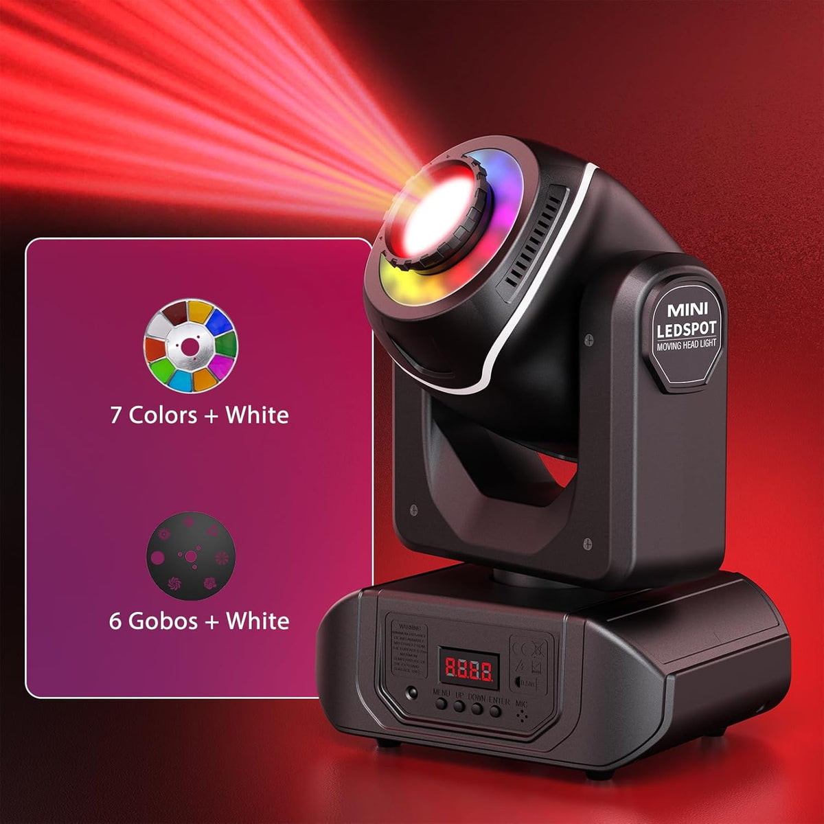 24 W Bewegende Kop Podiumlicht – Moving Head Licht – DJ Spot – Disco Verlichting – Feestverlichting – 8 Kleuren & 7 Patronen – 540° Pan & 215° Tilt