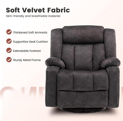 Relaxstoel – Verstelbare Fauteuil – Ligstoel – Loungechair – Draaifauteuil – Met Voetensteun – Ademend Stof – Met Bekerhouders en Opbergruimte – Grijs