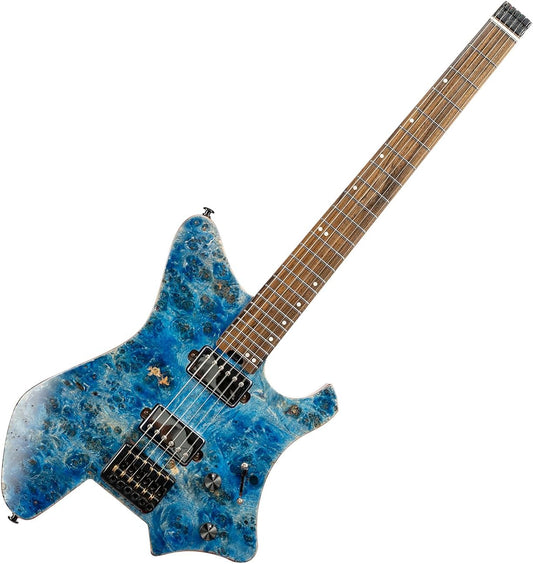 EART Headless Elektrische Gitaar Vaste Brug met 6-Snarige Reisgitaar Voor Reizen en Optreden Rechts, Roestvrijstalen Frets