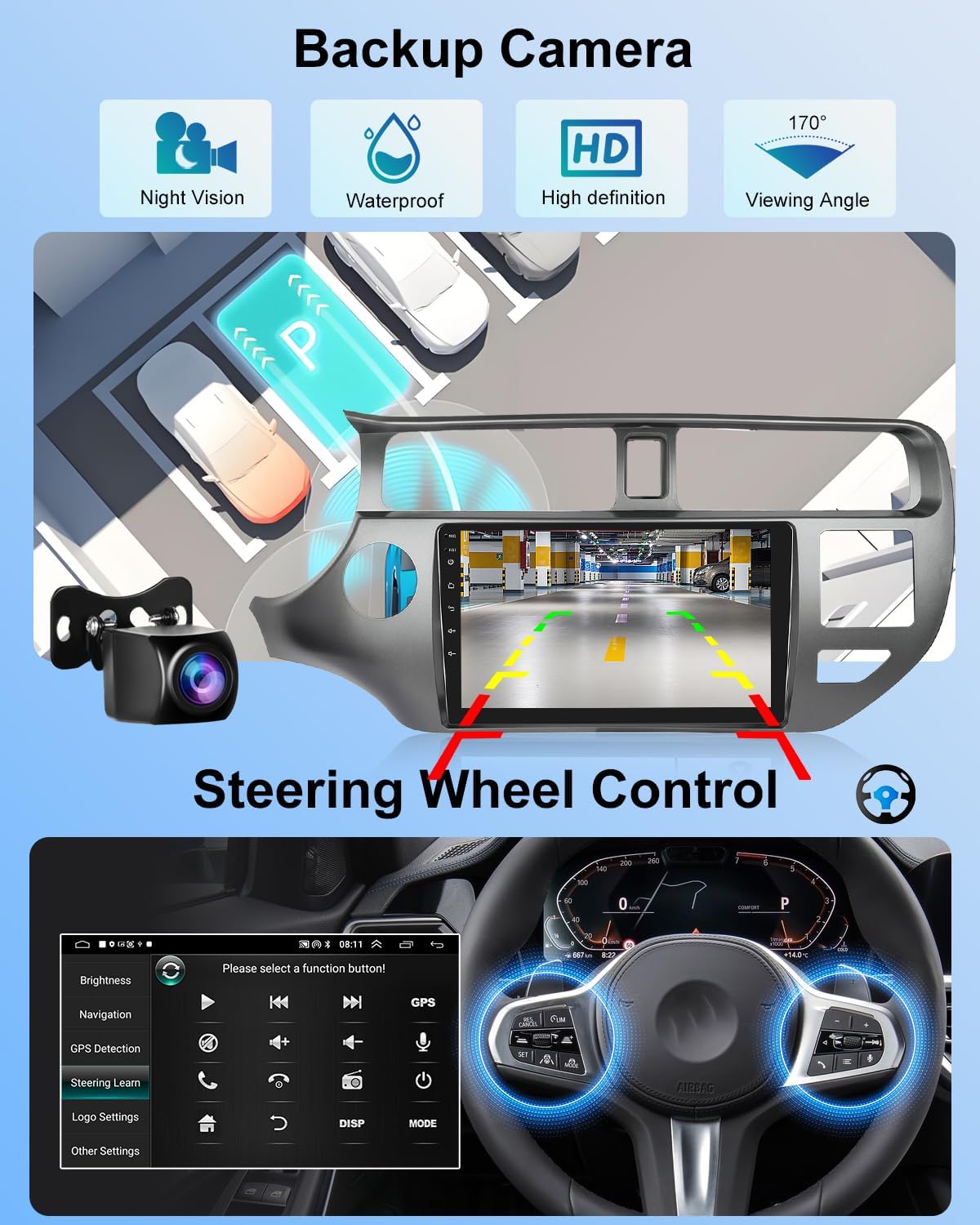 NHOPEEW 2+64G Android 13 Car Stereo voor KIA Rio 2012-2015 met Wireless Carplay & Android Auto - WiFi GPS Mirror Link Stuurwielbediening FM RDS Split Screen 32EQ + Back-up Camera