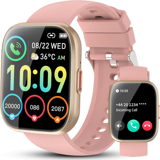 Smartwatch voor heren met oproep, 4,6 cm (1,85 inch), 100 sportmodi, ademfrequentie-monitor, hartslag- en slaapmonitor, waterdicht, IP68, intelligent dameshorloge met doe-het-zelf wijzerplaat, roze