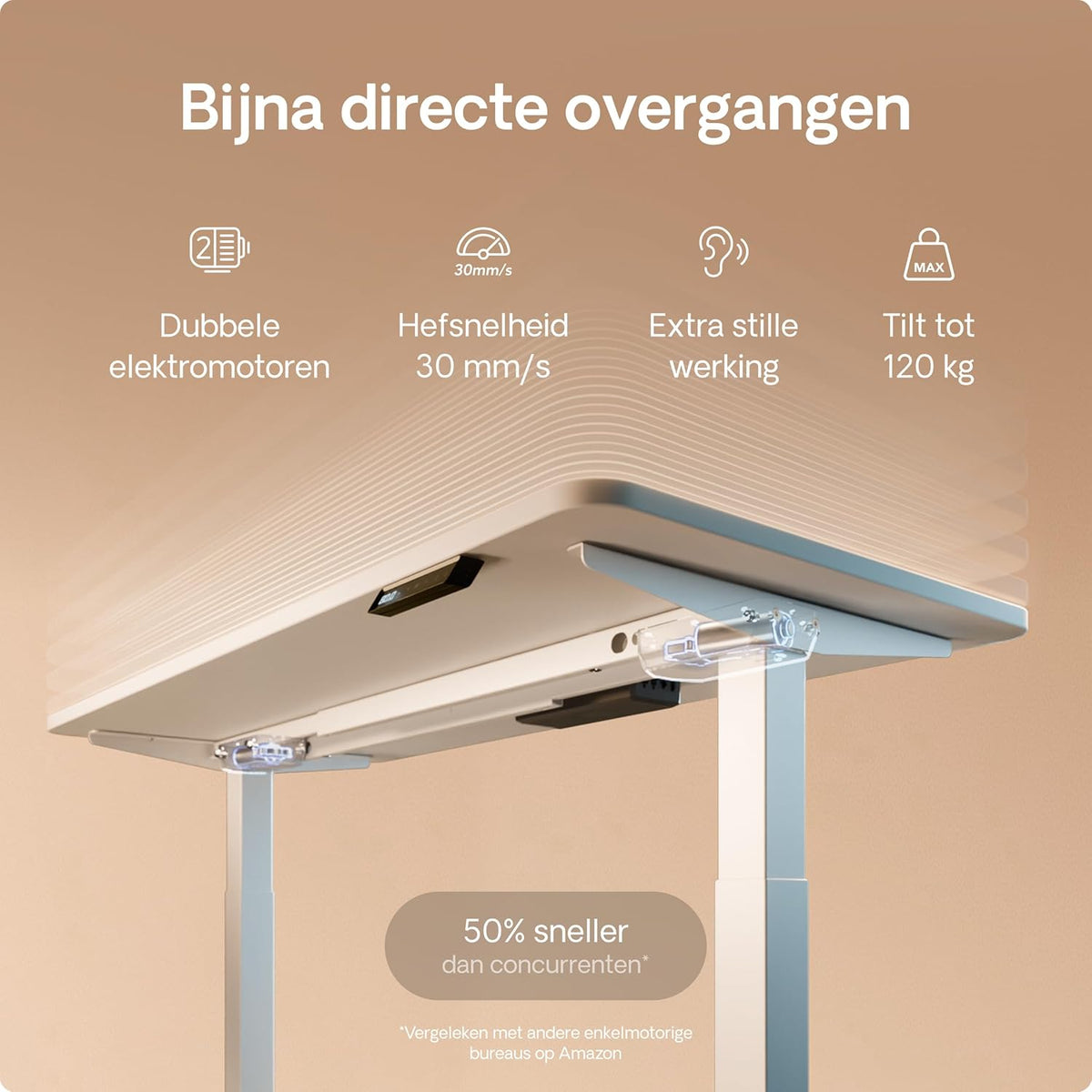 Desktronic Desk HomeOne - Height Adjustable 140 x 70 cm - Fast Twin-Motor Standing Desk - Very Stable Electric Standing Desk - One-Piece Table Top Standing Desk - Touch Screen Control - QUORE