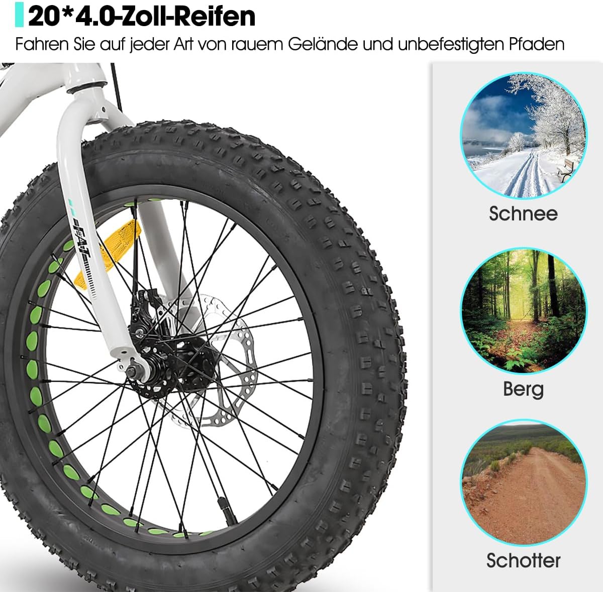 Hiland 20 inch kindermountainbike, 7 versnellingen, Fat Tires mountainbike, dubbele schijfremmen, kinderfiets voor jongens en meisjes, wit