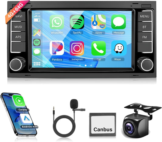 Autoradio – Multimedia Ontvanger – Navigatiesysteem – GPS Radio – Touchscreen Display – 7 Inch Scherm – Draadloze CarPlay & Android Auto – 4GB RAM 64GB Opslag