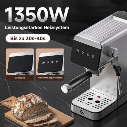 AMZCHEF Espressomachine 20 bar met 2-in-1 Home LED-display met afneembare tank van 1,2 l voor compacte huishoudelijke geschenken, van roestvrij staal, 1350 W