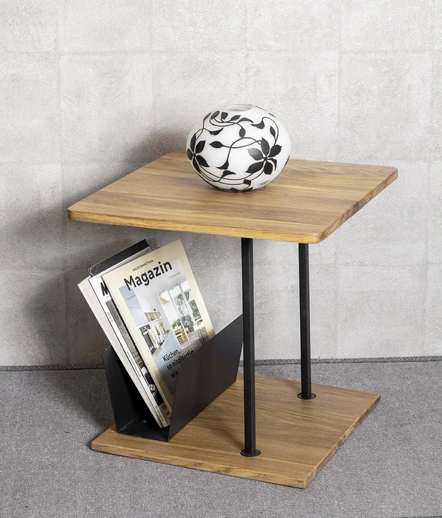 HAKU Bijzettafel eiken, zwart, Massief hout, metaal - Maat: B 45 cm x H 45 cm x D 45 cm, Stijl: Modern