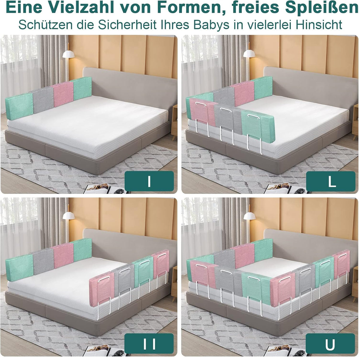 Valbeveiligingshek Kinderbed – Bedhek Peuterbed – Kinderbedbeschermer – Veiligheidshek Babybed – Bedhek Verstelbaar 200 cm – Stevig Metaal – Wasbare Stoffering