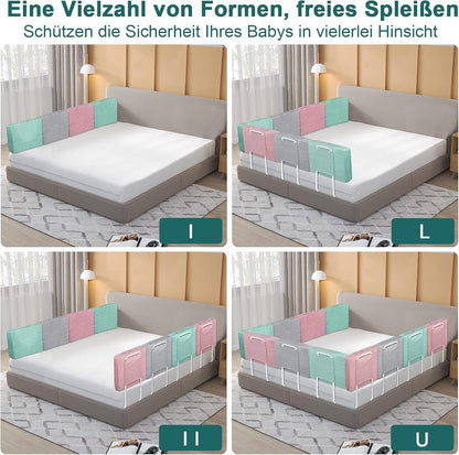 Valbeveiligingshek Kinderbed – Bedhek Peuterbed – Kinderbedbeschermer – Veiligheidshek Babybed – Bedhek Verstelbaar 200 cm – Stevig Metaal – Wasbare Stoffering