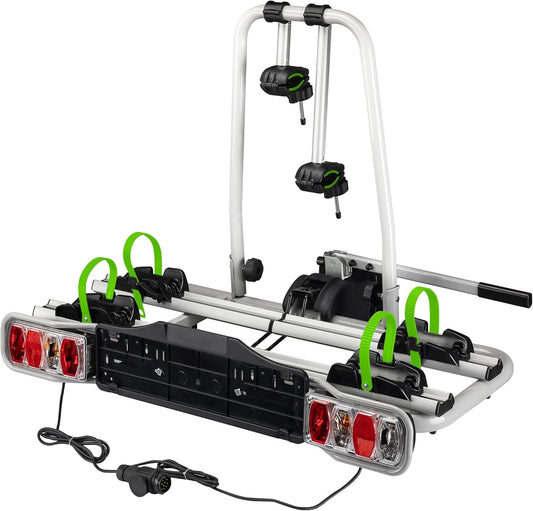 Wiltec Bicycle carrier for 2 bicycles up to 60 kg, folding carrier for bicycles e-bikes, bicycle carrier with anti-theft protection, bicycle carrier for tailgate with license plate and taillights - QUORE