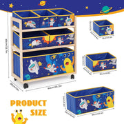 Opbergkast - Speelgoed Opbergbank - Kinderkast - 3-Tier Houten Opbergrek - 6 Afneembare Opbergbakken - met Wielen - Toy Storage - voor Binnen - Speelkamer - 64 x 28 x 60 cm - Blauw