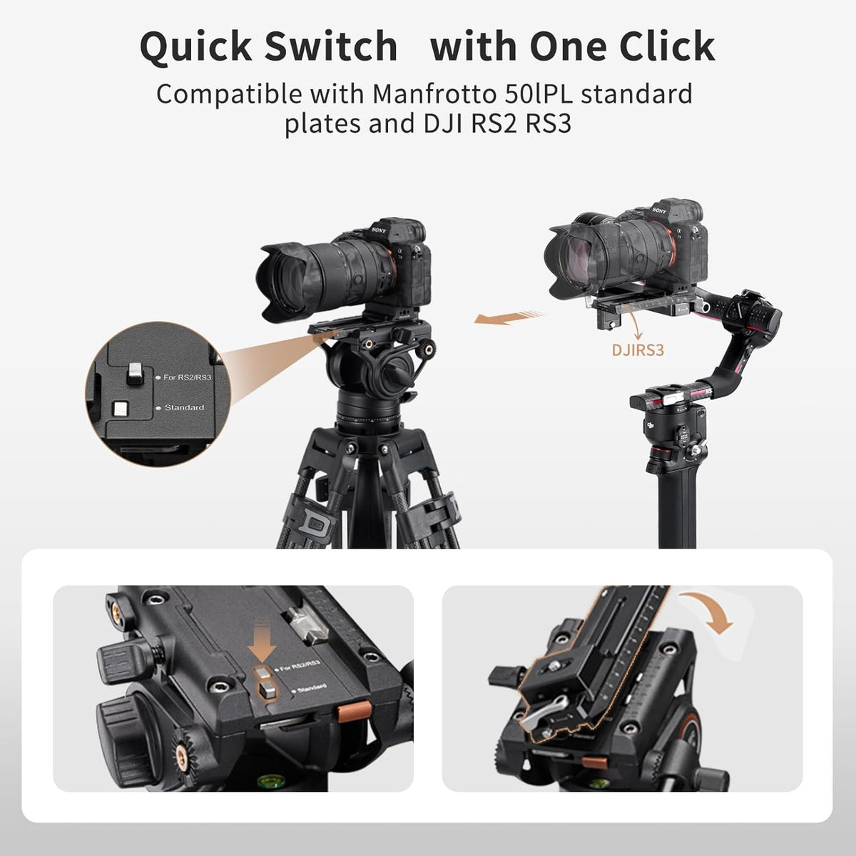 Videostatiefsysteem – Videostatief – Camerastatief – Driepoot – Statief Met Vloeistofkop – 72 Inch – Dubbele Buis Van Sterk Aluminium