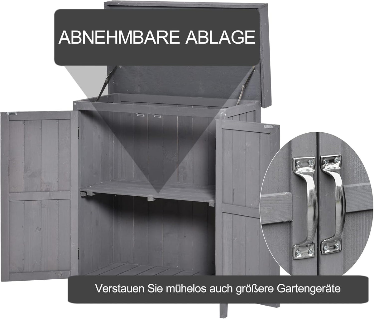 Outsunny Garden Cabinet, Tool Shed with Double Door, Tool Shed with 2 Compartments, Weatherproof Pine Wood, Dark Grey 74 x 43 x 88 cm - QUORE