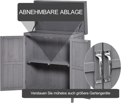 Outsunny Garden Cabinet, Tool Shed with Double Door, Tool Shed with 2 Compartments, Weatherproof Pine Wood, Dark Grey 74 x 43 x 88 cm - QUORE