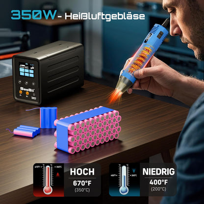 SEESII spot welder machine voor accu's met condensatoren: 10080W accu lasapparaat met heteluchtpistool-kit, spot welder voor 0,1-0,5 mm vernikkelde strips, 999 versnellingen voor 18650 lithium accu