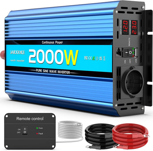 Omvormer 12V naar 220V – Spanningstransformator – Stroomomzetter – Voedingsadapter – Inverter – Zuivere Sinusgolf – 2000W Continu / 4000W Piekvermogen – Inclusief USB Poort en EU Stopcontact - QUORE