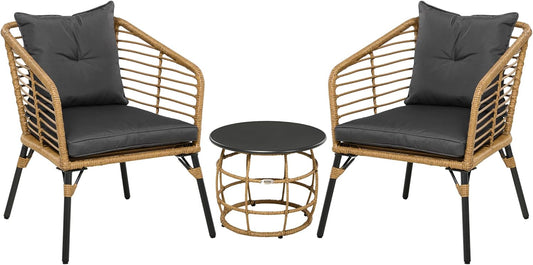 Tuinstoelen - Tuinmeubelen - 3-Delige - Tuin Eettafelstoelen - Inklapbaar Stoelen & Tafel - Weerbestendig - Stabiel - met Kussen - voor Terras - Balkon - Staal - 46 x 37 cm Tafel - 62 x 65 x 78 cm Stoel - Zand/Zwart