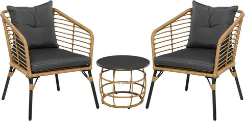 Tuinstoelen - Tuinmeubelen - 3-Delige - Tuin Eettafelstoelen - Inklapbaar Stoelen & Tafel - Weerbestendig - Stabiel - met Kussen - voor Terras - Balkon - Staal - 46 x 37 cm Tafel - 62 x 65 x 78 cm Stoel - Zand/Zwart