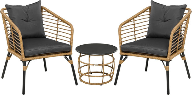 Tuinstoelen - Tuinmeubelen - 3-Delige - Tuin Eettafelstoelen - Inklapbaar Stoelen & Tafel - Weerbestendig - Stabiel - met Kussen - voor Terras - Balkon - Staal - 46 x 37 cm Tafel - 62 x 65 x 78 cm Stoel - Zand/Zwart