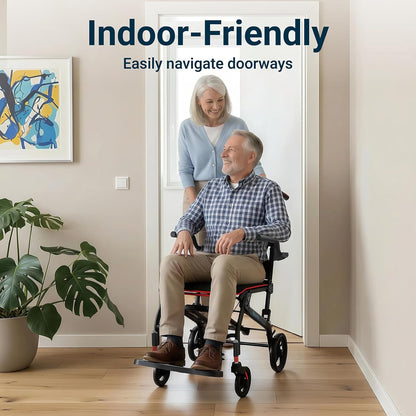 Rolstoel, opvouwbaar, licht, aluminium, inklapbaar, transport, rolstoelen, smalle rolstoel, ergonomisch design, compact voor reizen en woning, belastbaarheid 100 kg (Zwart)