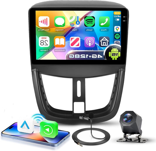 4G+128G Car Radio Android 15 for Peugeot 207 2006-2015, 9 Inch In-Cell HD Touch Screen with Wireless Carplay Android Car GPS Wi-Fi USB Bluetooth FM RDS Radio Rear View Camera - QUORE